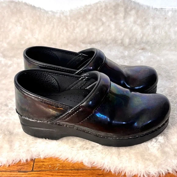 Dansko Professional Leather Clogs Petrol Patent Black Footwear Sz 8 - Picture 4 of 10